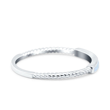 Simple Ring Band Lab Created White Opal 925 Sterling Silver (2mm)